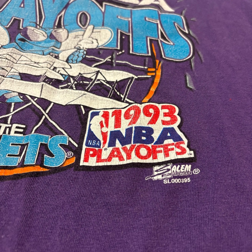 Vtg 1993 Charlotte Hornets NBA Playoffs T-Shirt Youth 10-12 Purple Basketball‎ - Picture 2 of 9